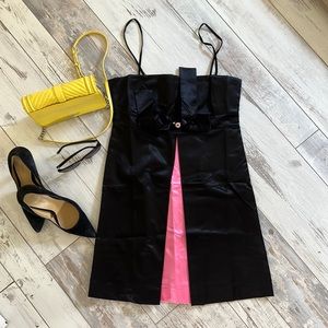 NWOT FORNARINA Satin Black & Pink Princess Dress with Spaghetti Straps